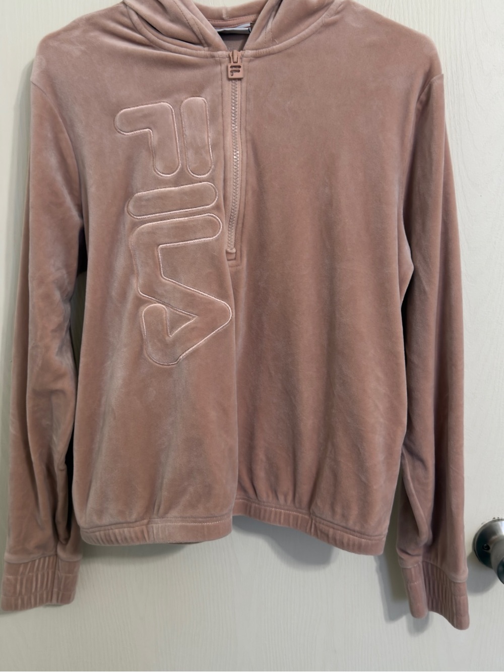 FILA Men's Dusky Rose Velour Half-Zip Sweater